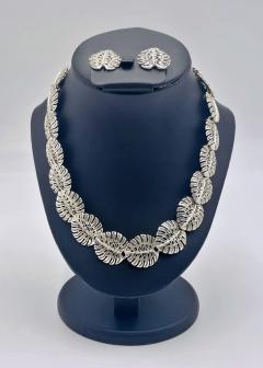 Emilia Castillo Emilia Castillo Taxco 950 Silver Monstera Necklace Earrings Set Mexican Art - 4727429
