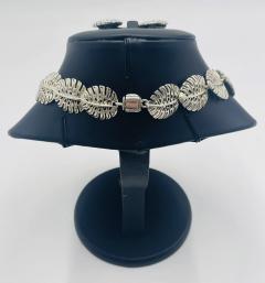 Emilia Castillo Emilia Castillo Taxco 950 Silver Monstera Necklace Earrings Set Mexican Art - 4727430