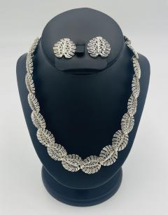Emilia Castillo Emilia Castillo Taxco 950 Silver Monstera Necklace Earrings Set Mexican Art - 4727431