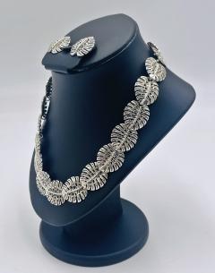 Emilia Castillo Emilia Castillo Taxco 950 Silver Monstera Necklace Earrings Set Mexican Art - 4727433