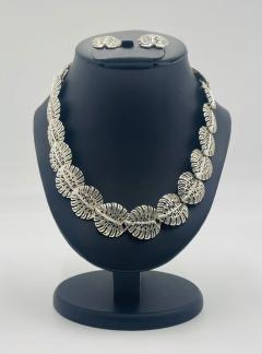 Emilia Castillo Emilia Castillo Taxco 950 Silver Monstera Necklace Earrings Set Mexican Art - 4727434
