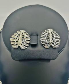 Emilia Castillo Emilia Castillo Taxco 950 Silver Monstera Necklace Earrings Set Mexican Art - 4727435