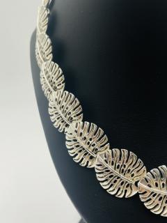 Emilia Castillo Emilia Castillo Taxco 950 Silver Monstera Necklace Earrings Set Mexican Art - 4727436
