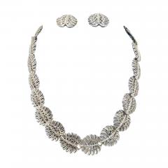 Emilia Castillo Emilia Castillo Taxco 950 Silver Monstera Necklace Earrings Set Mexican Art - 4728392