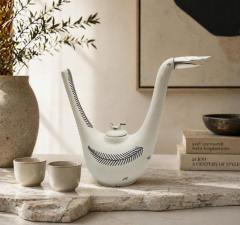 Emilia Castillo Emilia Castillo Taxco Porcelain Sterling Silver Swan Teapot Signed Numbered - 4722407