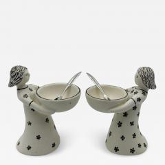 Emilia Castillo Emilia Castillo The Couple Bisque Porcelain Salt Cellars Sterling Spoons Set - 4734978