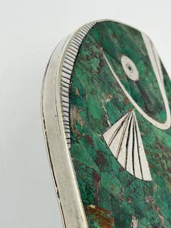 Emilia Castillo Emilia Mimi Castillo Taxco Malachite Silver Plate Fish Hand Mirror 1970s - 4733432
