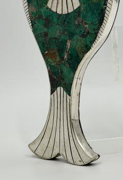 Emilia Castillo Emilia Mimi Castillo Taxco Malachite Silver Plate Fish Hand Mirror 1970s - 4733433
