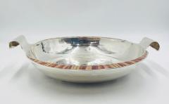 Emilia Castillo Large Emilia Castillo Silver Plate Jasper Inlay Serving Bowl Mexican Silver - 4737483