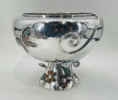 Emilia Castillo Lrg Silver Plate Punch Bowl with Stone Inlay by Emilia Castillo Mexican Silver - 4712724