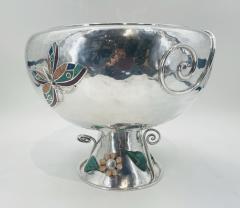 Emilia Castillo Lrg Silver Plate Punch Bowl with Stone Inlay by Emilia Castillo Mexican Silver - 4712725
