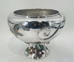 Emilia Castillo Lrg Silver Plate Punch Bowl with Stone Inlay by Emilia Castillo Mexican Silver - 4712726