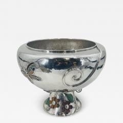 Emilia Castillo Lrg Silver Plate Punch Bowl with Stone Inlay by Emilia Castillo Mexican Silver - 4714143