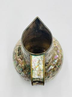 Emilia Castillo Mexican Brass and Abalone Shell Pitcher Set with Tray and Eight Cups 1950s - 4714808