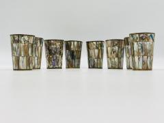 Emilia Castillo Mexican Brass and Abalone Shell Pitcher Set with Tray and Eight Cups 1950s - 4714813