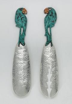 Emilia Castillo Rare Emilia Castillo Taxco Parrot Silverplate Verdigris Serving Utensils - 4712627