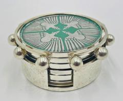 Emilia Castillo Set of 6 Porcelain Pure Silver Drink Coasters Holder by Emilia Castillo - 4714659