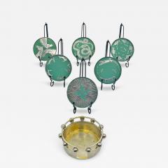 Emilia Castillo Set of 6 Porcelain Pure Silver Drink Coasters Holder by Emilia Castillo - 4716792