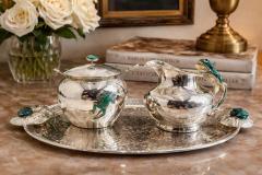 Emilia Castillo Silver Malachite Creamer Spoon Covered Sugar Pot Set by Emilia Castillo - 4737513