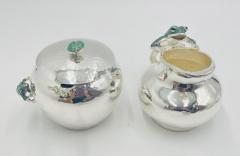 Emilia Castillo Silver Malachite Creamer Spoon Covered Sugar Pot Set by Emilia Castillo - 4737516