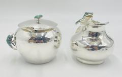 Emilia Castillo Silver Malachite Creamer Spoon Covered Sugar Pot Set by Emilia Castillo - 4737518