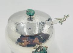 Emilia Castillo Silver Malachite Creamer Spoon Covered Sugar Pot Set by Emilia Castillo - 4737519