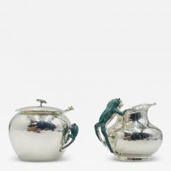 Emilia Castillo Silver Malachite Creamer Spoon Covered Sugar Pot Set by Emilia Castillo - 4739201