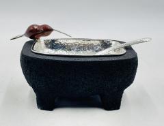 Emilia Castillo Volcanic Rock Serving Bowl With Silver Plate Jasper Bird by Emilia Castillo - 4128986