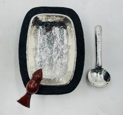 Emilia Castillo Volcanic Rock Serving Bowl With Silver Plate Jasper Bird by Emilia Castillo - 4128989