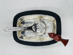 Emilia Castillo Volcanic Rock Serving Bowl With Silver Plate Jasper Bird by Emilia Castillo - 4128990
