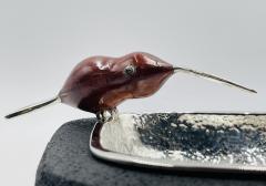Emilia Castillo Volcanic Rock Serving Bowl With Silver Plate Jasper Bird by Emilia Castillo - 4128991