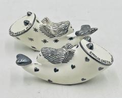 Emilia Castillo Whimsical Emilia Castillo Silver Porcelain Salt Pepper Shakers 1980s - 4366397