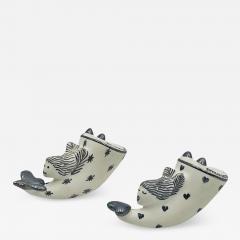 Emilia Castillo Whimsical Emilia Castillo Silver Porcelain Salt Pepper Shakers 1980s - 4368910