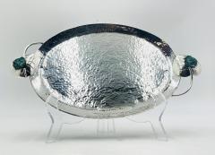 Emilia Castillo Whimsical Silver Plate Malachite Serving Tray by Emilia Castillo Mexican Art - 4737493