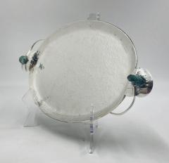 Emilia Castillo Whimsical Silver Plate Malachite Serving Tray by Emilia Castillo Mexican Art - 4737494