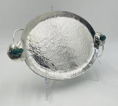 Emilia Castillo Whimsical Silver Plate Malachite Serving Tray by Emilia Castillo Mexican Art - 4737495