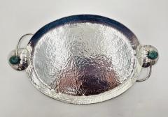 Emilia Castillo Whimsical Silver Plate Malachite Serving Tray by Emilia Castillo Mexican Art - 4737497