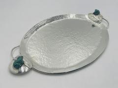 Emilia Castillo Whimsical Silver Plate Malachite Serving Tray by Emilia Castillo Mexican Art - 4737498