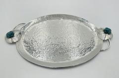 Emilia Castillo Whimsical Silver Plate Malachite Serving Tray by Emilia Castillo Mexican Art - 4737499