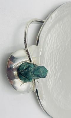 Emilia Castillo Whimsical Silver Plate Malachite Serving Tray by Emilia Castillo Mexican Art - 4737502