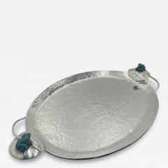 Emilia Castillo Whimsical Silver Plate Malachite Serving Tray by Emilia Castillo Mexican Art - 4739200