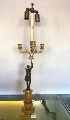 Empire Dor Bronze Candelabra Lamp Having a Patinated Woman Mounted as a Lamp - 2980923