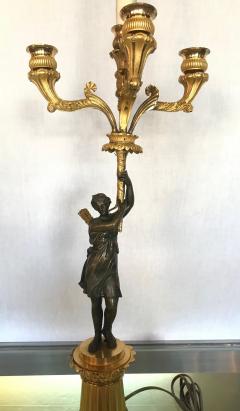 Empire Dor Bronze Candelabra Lamp Having a Patinated Woman Mounted as a Lamp - 2980925