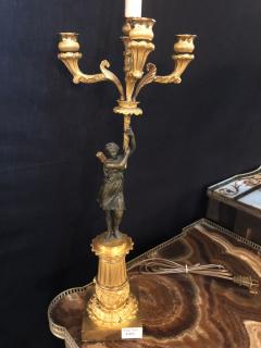 Empire Dor Bronze Candelabra Lamp Having a Patinated Woman Mounted as a Lamp - 2980932