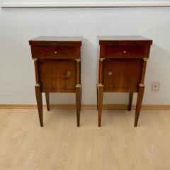 Empire Nightstands Walnut Full Columns Gold Leaf Brass Italy circa 1810 - 4334296