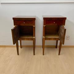 Empire Nightstands Walnut Full Columns Gold Leaf Brass Italy circa 1810 - 4334297