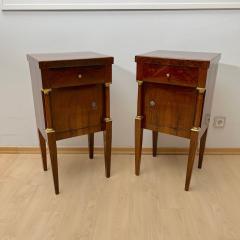 Empire Nightstands Walnut Full Columns Gold Leaf Brass Italy circa 1810 - 4334298