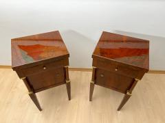 Empire Nightstands Walnut Full Columns Gold Leaf Brass Italy circa 1810 - 4334303