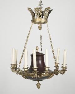 Empire Style Bronze and Patinated 3 Arm Chandelier - 2117443