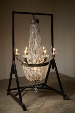 Empire Style Gilt Brass and Crystal Sac Perles Chandelier with Six Arms - 4510512